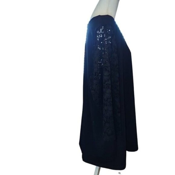 D&Co. Black Tunic Top 3X With Sheer Lace Sequin Sleeves Scoop Neck -LIKE NEW - Picture 4 of 5
